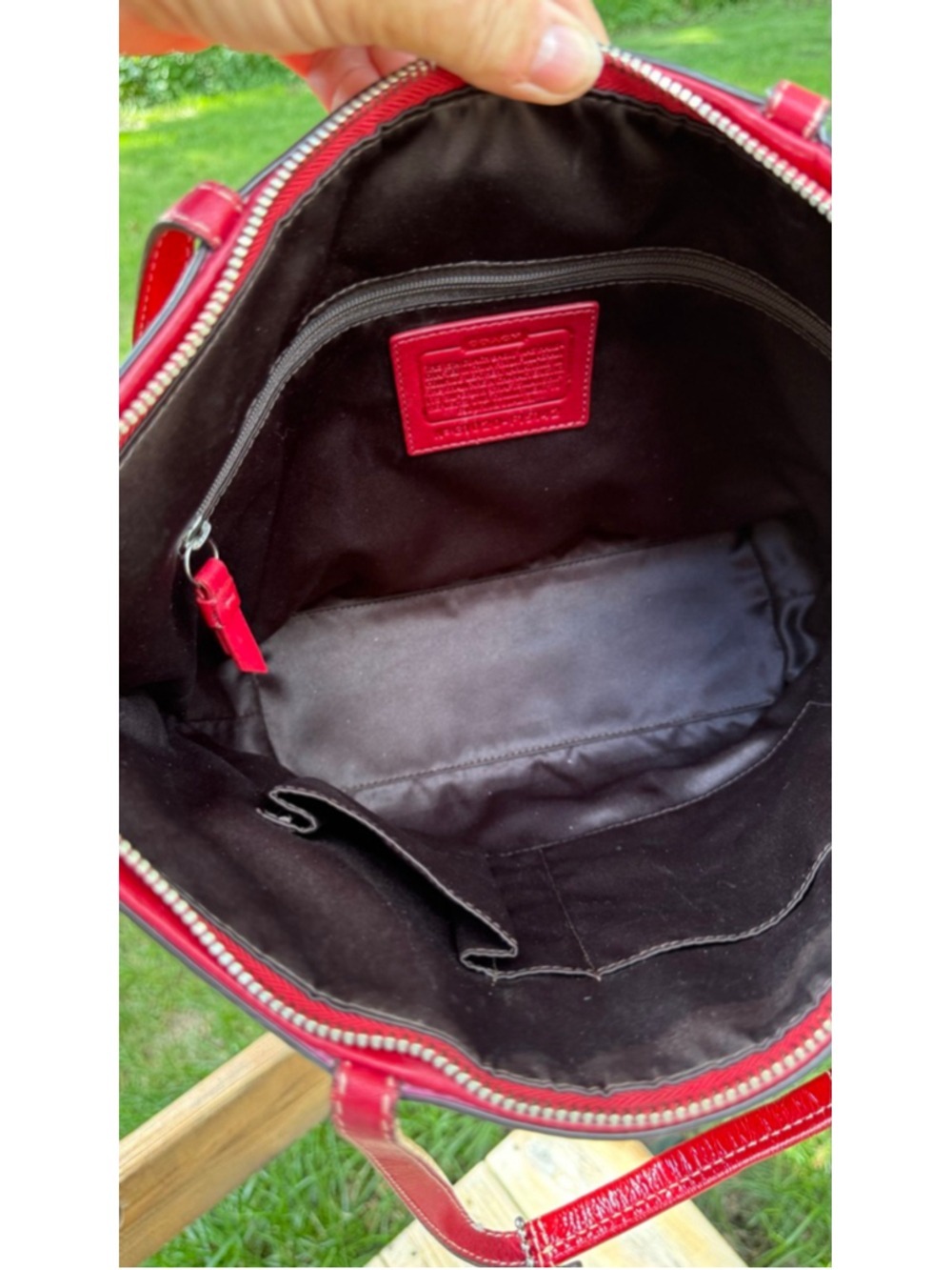 Coach Y2K Signature Patent Leather Zip Top Tote Red Style F15142 - Picture 9 of 11